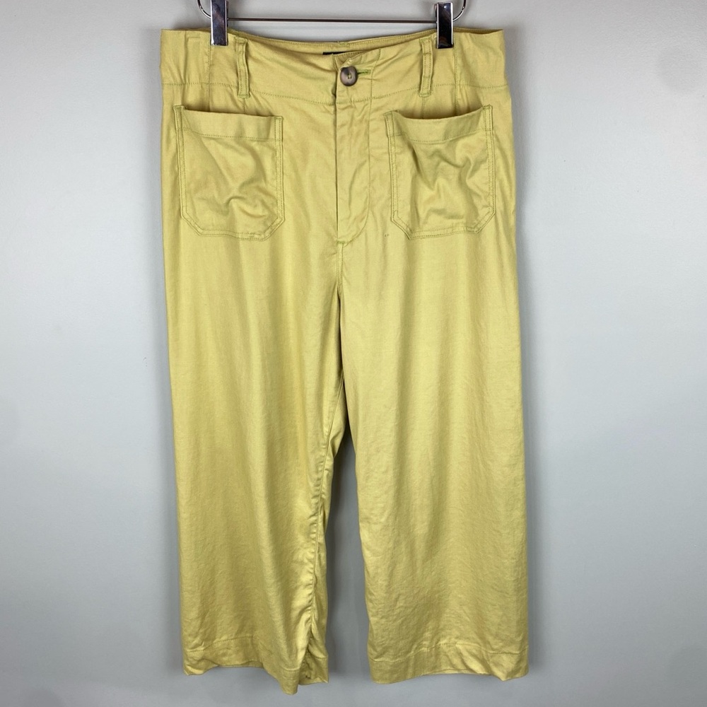 Anthropologie Maeve Lime “the Colette” linen blend stretch Wide Leg Pants 29